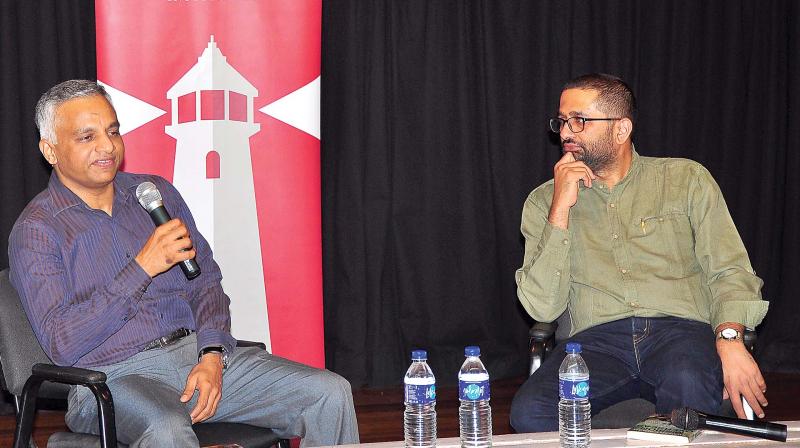 Author Sushant Singh with Nitin Pai, co-founder, Takshashila. (Photo: Satish B.)