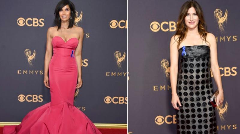 Padma Lakshmi (left) Kathryn Hahn (Right) arrives at the 69th Primetime Emmy Awards on Sunday, Sept. 17, 2017, at the Microsoft Theater in Los Angeles. (Photo: AP)