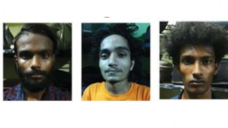 Rony, Tharique and Krishnakanth who were arrested by the special shadow police on Tuesday.