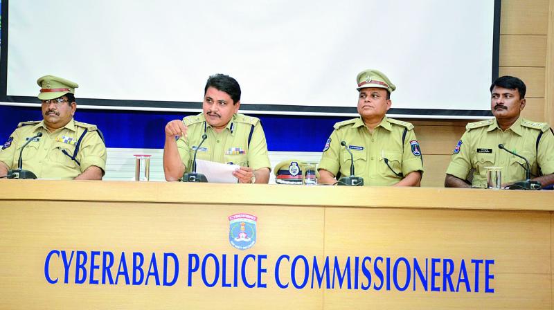 Police commissioner Mahesh Bhagawat (centre) addressing a press meet after an Interstate Ganja racket was busted on Thursday