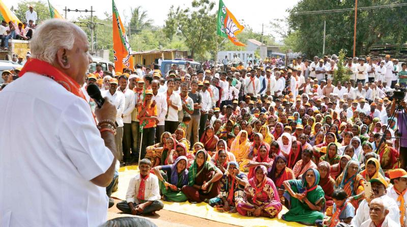B.S. Yeddyurappa campaigns at Mareguddi near Jamkhandi. (Photo: KPN)