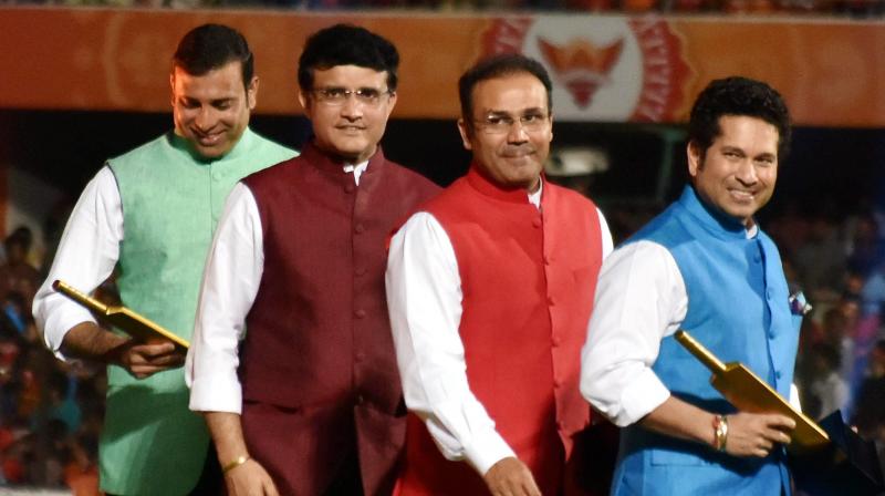 Sachin Tendulkar and three other Indian cricket icons  Sourav Ganguly, Virender Sehwag and VVS Laxman  were felicitated by the BCCI for their contribution to the game. (Photo: PTI)