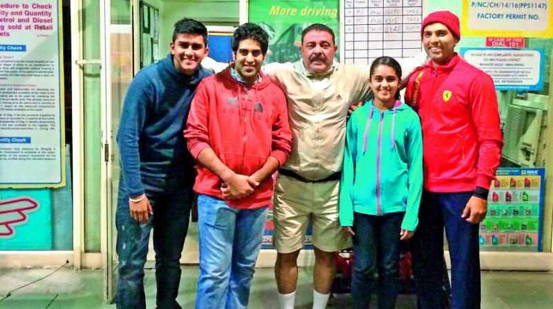 Yograj Singh (centre) with his blessed children  Yuvi, Amy, Zora and Victor