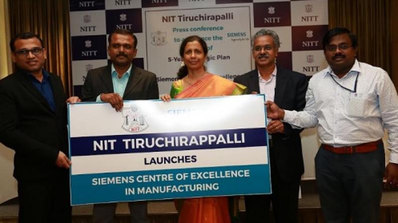 NIT Tiruchirappalli Launches SIEMENS Centre of Excellence in Manufacturing atChennai on 3 rd Oct. 2018(L-R): Mr. Aravind, AMARTech, Dr. M. Duraiselvam, Head, Siemens Centre of Excellence, NIT, Tiruchirappalli, Dr. Mini Shaji Thomas, Director, NIT, Tiruc