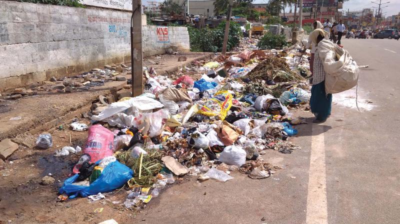 The garbage accumulated in the aftermath of rains has begun to raise stink in Tooba Layout  (Photo:DC)
