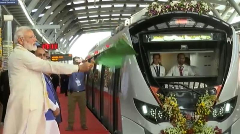 Modi also took a ride after inaugurating Phase-1 of Ahmedabad Metro. (Photo: Twitter | @BJP4India)