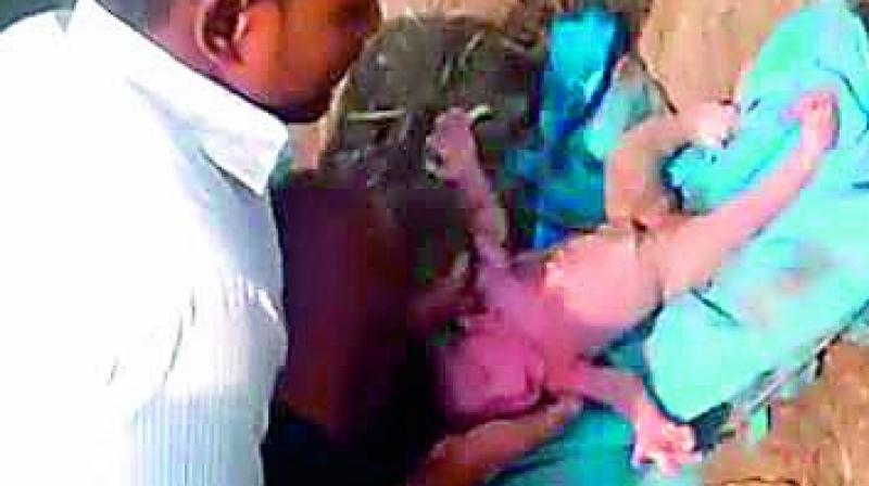 The baby was handed over to an ASHA worker.