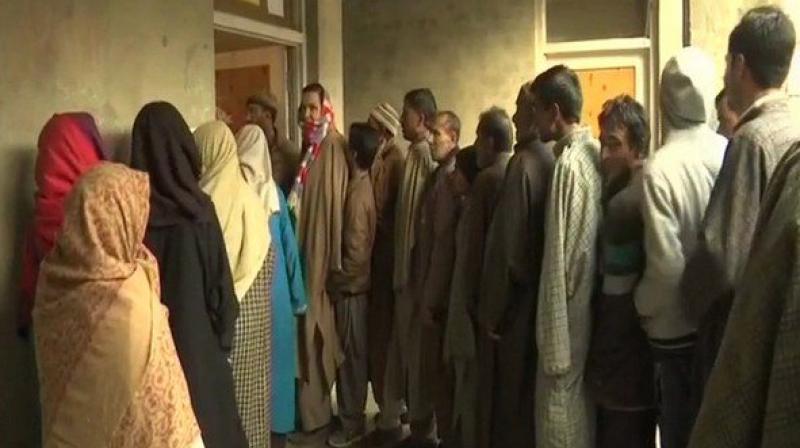 Polling for the fourth of the nine-phased elections is being held at 2,618 polling stations, including 639 in the Kashmir division and 1,979 in the Jammu division, they said. (Photo: ANI | Twitter)
