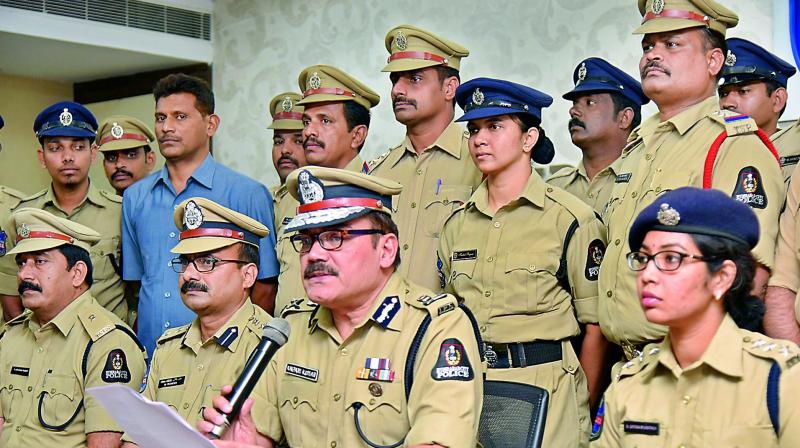 Hyderabad police commissioner Anjani Kumar at a press meet concerning the arrest of the offender who kidnapped a baby girl from government Maternity Hospital, Koti. 	(Image: DC)