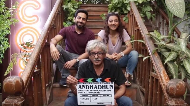 Ayushmann Khurrana, Radhika Apte and Sriram Raghavan in AndhaDhun announcement video.