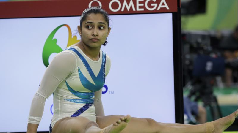 â€œthere was risk of a dangerous injury, so she could not be her best. We will give her rest from the team event but she will definitely do well in (balancing) beam finals,â€ Dipa Karmakars coach Bisweswar Nandi said. (Photo: AP)