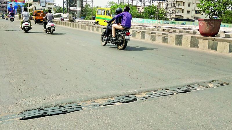 The expansion joints at Hafeezpet bridge have turned into speed breakers.