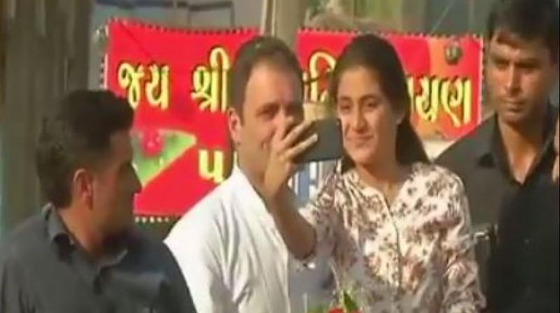 The girl, identified as Mantsha Ibrahim Sheth, a class 10 student, said Rahul Gandhi obliged after she requested him for a selfie. (Photo: Screengrab/ANI)
