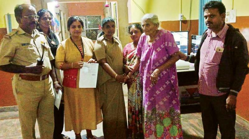 The stranded woman at an old age home in Vidyaranyapura in Bengaluru, on Friday.