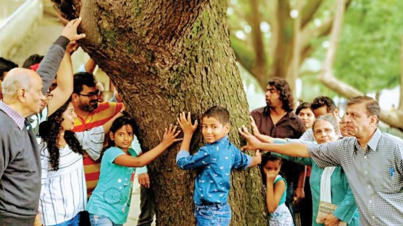 Indiranagar residents conduct a tree census on Friday at the BDA complex, where the authorities are planning to cut down over 170 trees to make way for a bigger commercial complex.(Image Dc)