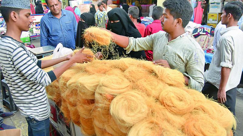 Handmade semiya is sold at a shop in Hyderabad on Wednesday. (Photo: S. Surender Reddy)