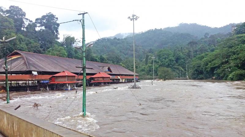 A picture of flooded Pampa around five kms from the shrine of Sabarimala.