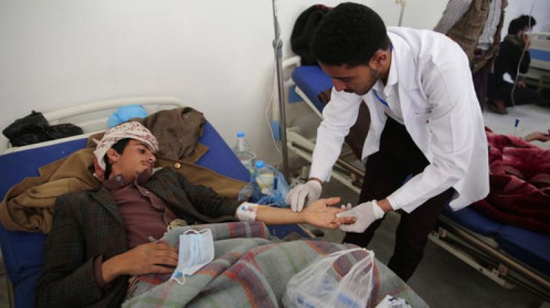 A man is treated for suspected cholera infection at a hospital in Sanaa, Yemen. (Photo: AP)