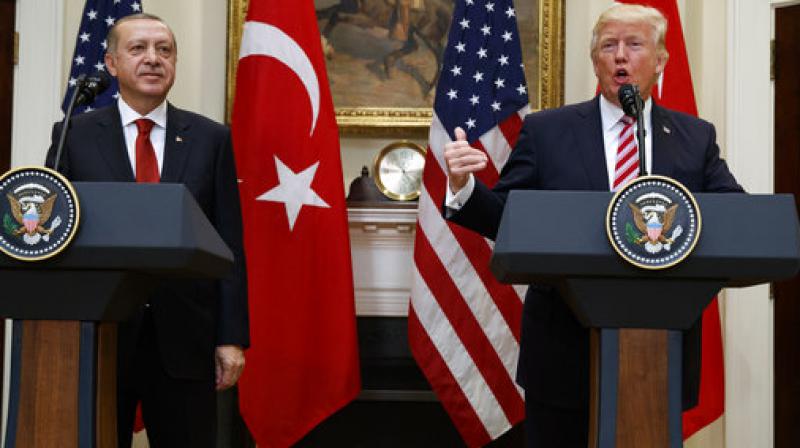 President Donald Trump, accompanied byTurkish President Recep Tayyip Erdogan in White House. (Photo: AP)
