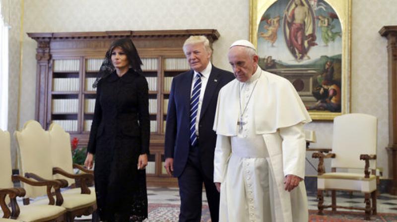 US President Donald Trump and first lady Melania Trump meet Pope Francis, Wednesday, May 24, 2017, at the Vatican. (Photo: AP)