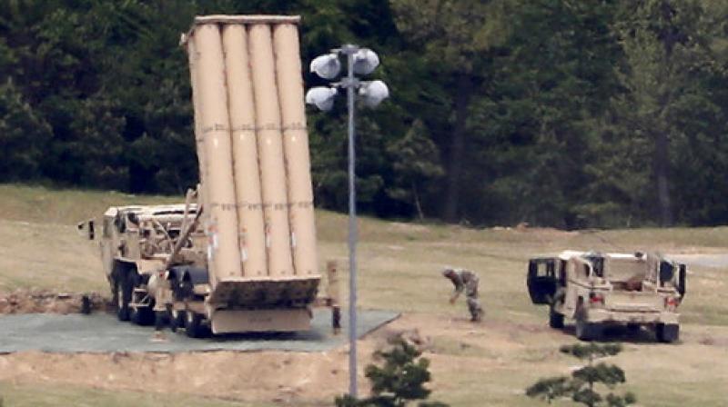 In this May 2, 2017, file photo, a U.S. missile defense system called Terminal High Altitude Area Defense, or THAAD, is installed on a golf course in Seongju, South Korea. (Photo: AP)