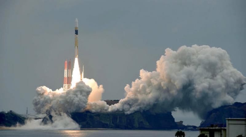 Japans rocket H-IIA 34 lifts off from Tanegashima Space Center in southern Japan Thursday morning, June. The rocket is carrying a satellite named â€œMichibiki,â€ or \guidance\ in Japanese, that will form part of a Japanese global positioning system.