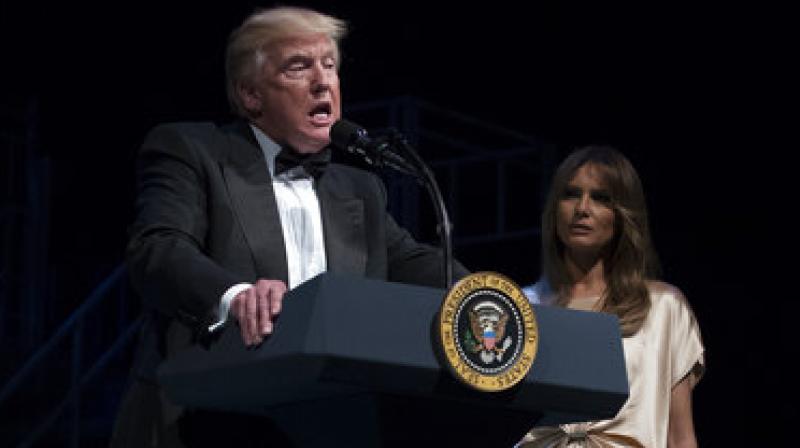 President Donald Trump, joined by first lady Melania Trump, speaks during the Fords Theatre Annual Gala at the Fords Theatre in Washington, Sunday. (Photo: AP)