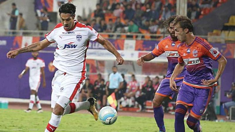 Bengaluru FCs Miku in action against FC Pune City in their ISL-4 match in Pune on Thursday. Bengaluru won 3-1.