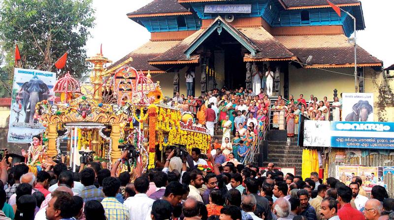 Thanka anki procession begins from Sree Parthasarathi Temple at Aranmula in Pathanamthitta on Thursday. (Photo:  Rajeev Prasad)