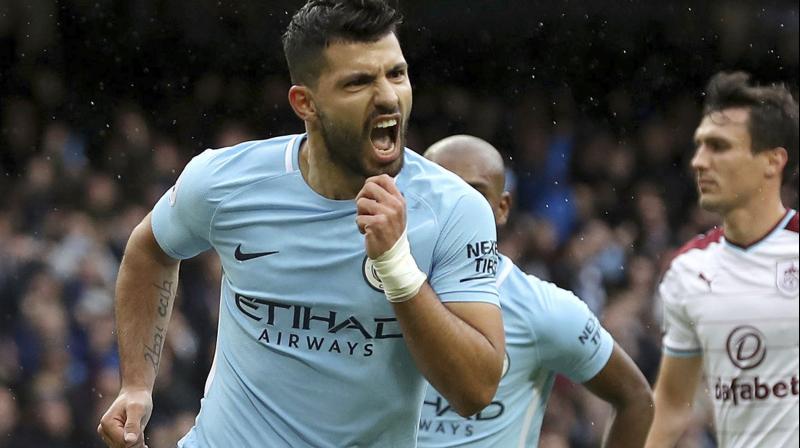 Sergio Aguero equalled Eric Brooks all-time club scoring record of 177 goals.(Photo: AP)