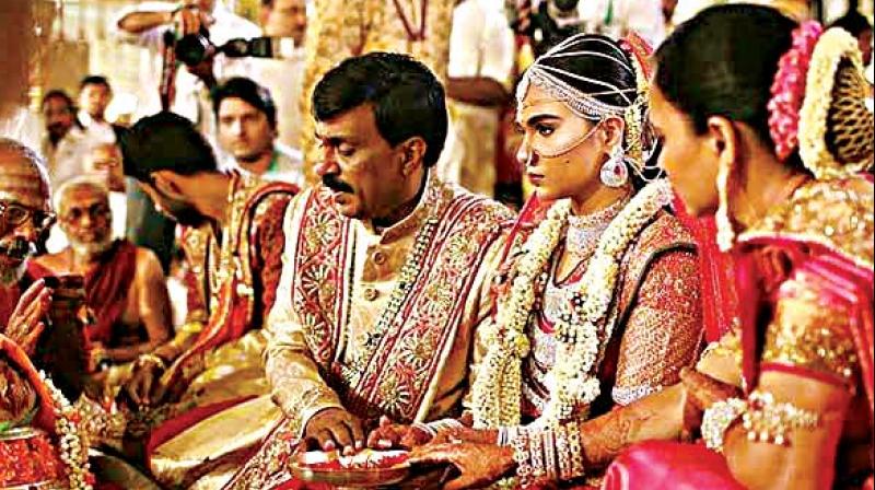 Former minister Janardhan Reddy and his daughter Brahmini at the wedding ceremony in Palace Grounds