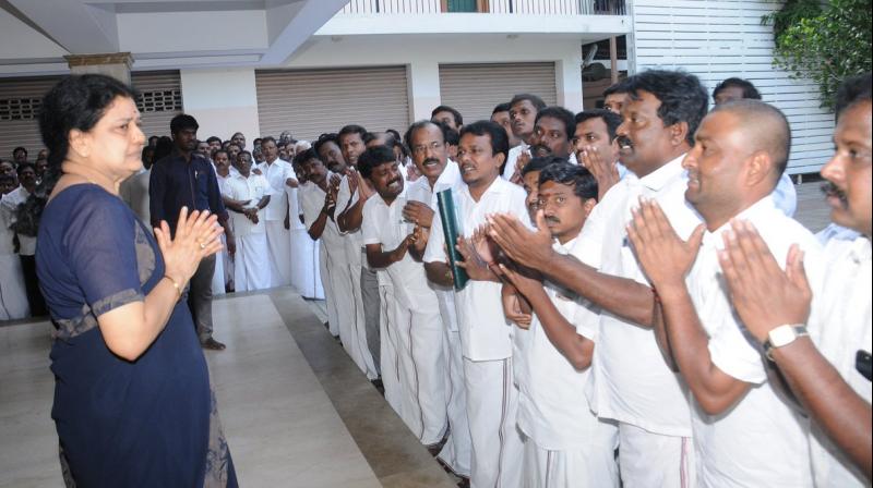 Sasikala Natarajan greets party cadres. (Photo: AIADMK)
