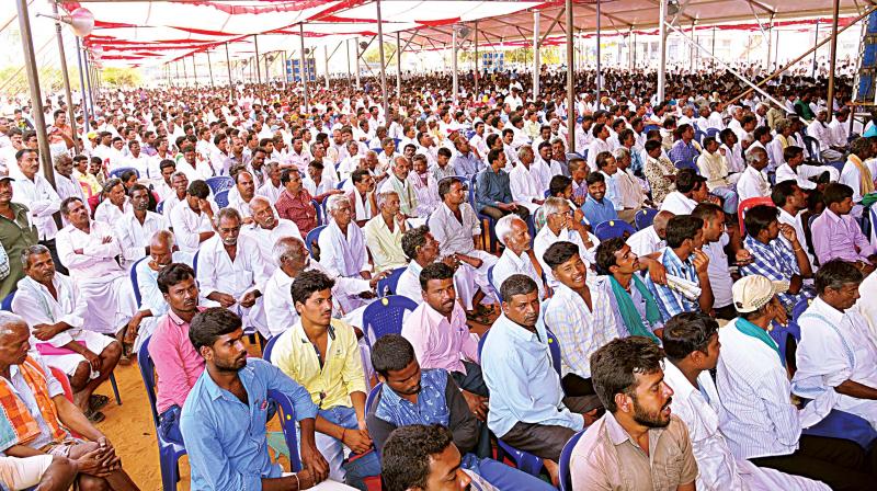 A view of the crowd at Swabhimana Samavesha of Dalit leader Srinivas Prasad in Chamarajnagar on Saturday.