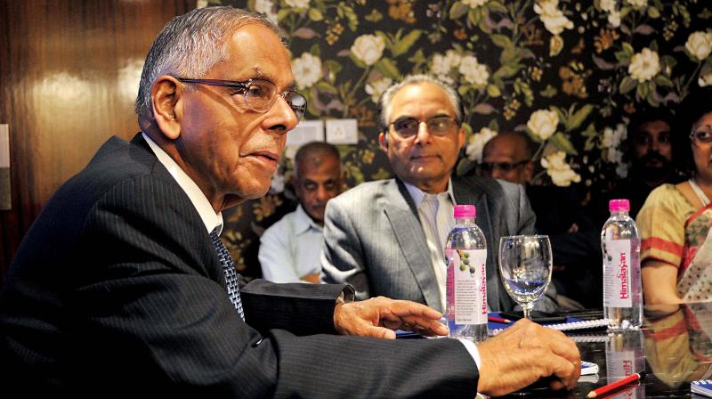 Former National Security Adviser M.K. Narayanan speaks on The Emerging World Order, in Bengaluru on Friday 	 Shashidhar B.