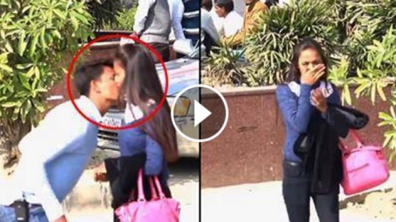 In the video he is seen stealing a kiss from unsuspecting women walking on the streets in broad daylight. (Credit: Facebook)
