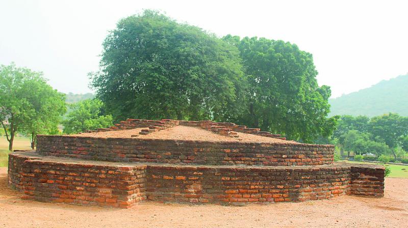 The ancient Buddhist sthupa reconstructed at Anupu on the hill of Nagarjunakonda on an island of Krishna river. (Photo: DC)