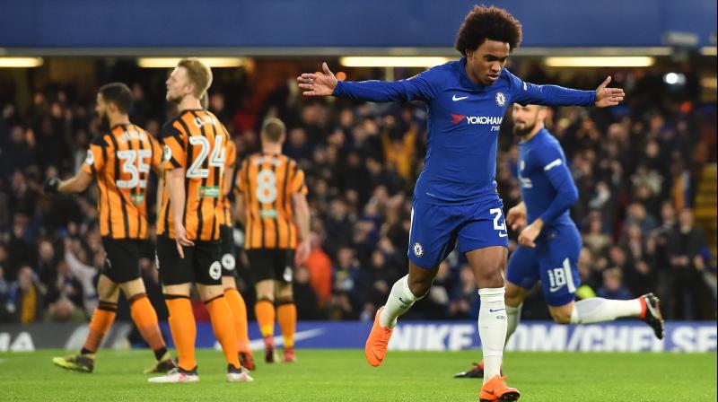Willian did no harm to his case to start against the Catalans with a stunning all-round display capped by his two goals. (Photo: AFP)