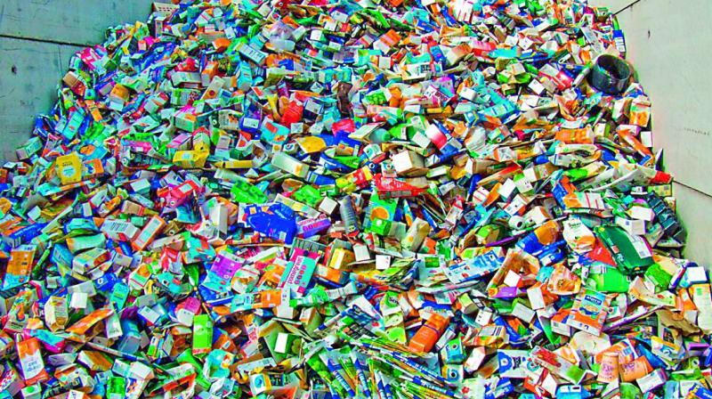 Trash piled up at a collection centre in Hyderabad on Monday. (Photo: DC)