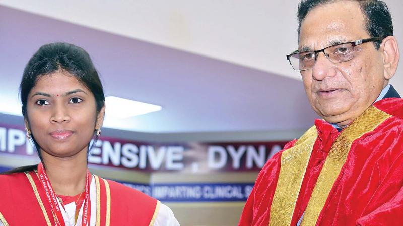 Dr Vinod K Paul, member (health and nutrition), NITI Aayog, on Monday presenting the degree certificate to a student at the  convocation of Sri Ramachandra University.