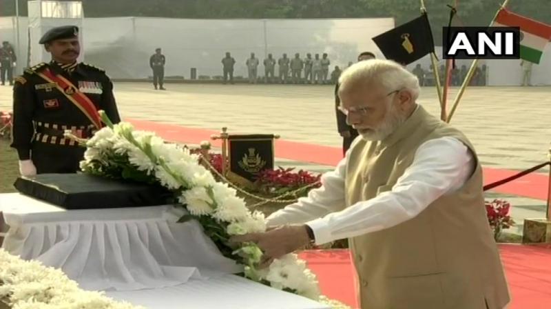 Prime Minister Narendra Modi paid tributes to the policemen killed in an ambush by Chinese troops in 1959 at Hot Spring area in Ladakh. (Photo: Twitter | ANI)