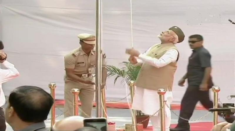 Prime Minister Narendra Modi unfurled national flag at Red Fort to mark 75th anniversary of the proclamation of Azad Hind government headed by Subhash Chandra Bose. (Photo: Twitter | ANI)