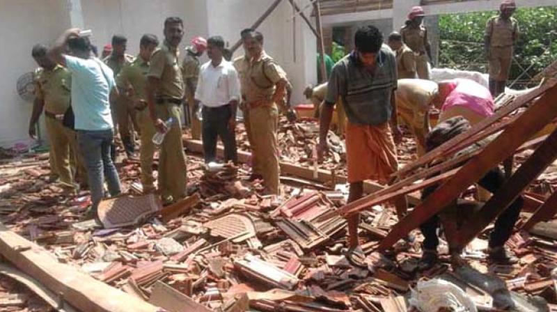 The spot at the resort in Kannur on Monday after roof fell injuring police personnel.