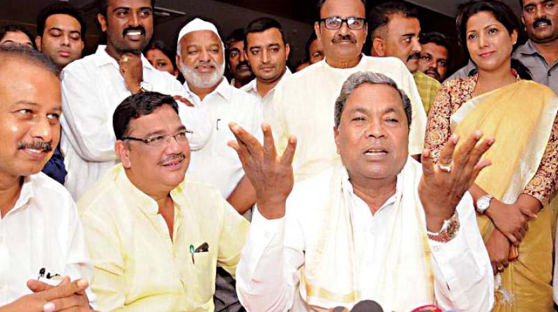 A file photo of former CM Siddaramaiah with Congress leaders in Mysuru