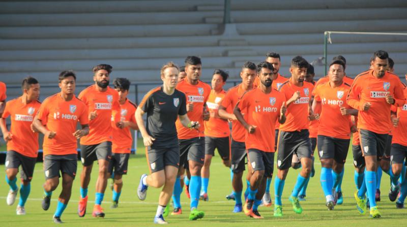The Indian team has been camping in Mumbai since August 12 during which it played two International matches against Mauritius and St Kitts and Nevis in the tri-nation football tournament. (Photo: AIFF Media)