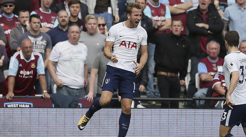 Dele Ali andHarry Kane celebrate Tottenhams first goal against West Ham United. (Photo: AP)