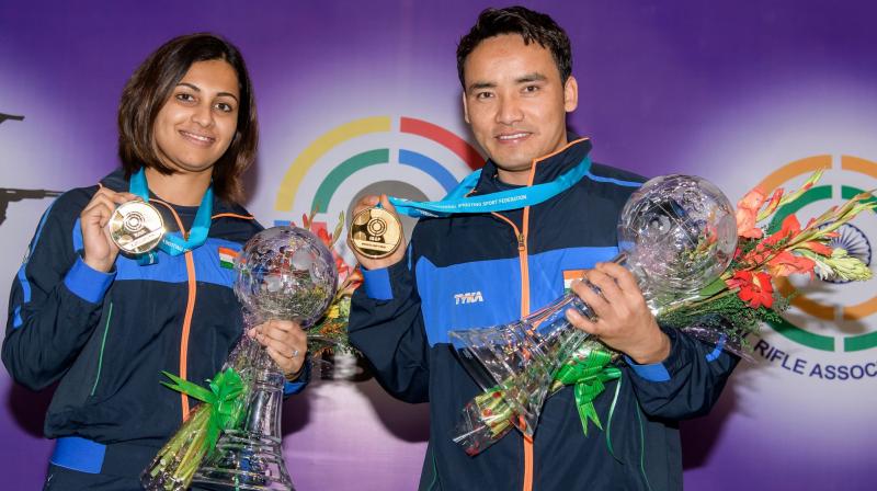 Rai, a Commonwealth and Asian Games gold-medallist, and Sidhu, also a former Commonwealth Games gold-winner, picked up their third gold together in the mixed team event, being held officially for the first time at an ISSF World Cup. (Photo:PTI)