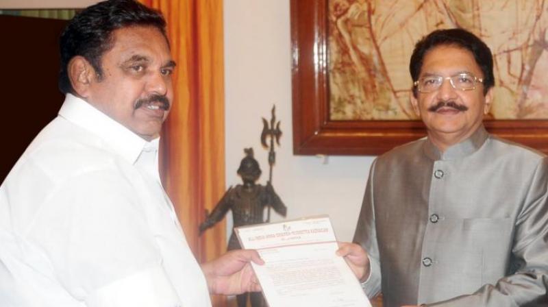Edappadi K. Palanisami with Tamil Nadu Governor Ch Vidyasagar Rao (Photo: PTI)