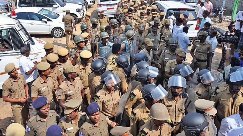 Security beefed up at Golden Bay Resort, Koovathur, on Tuesday.(Photo: DC)