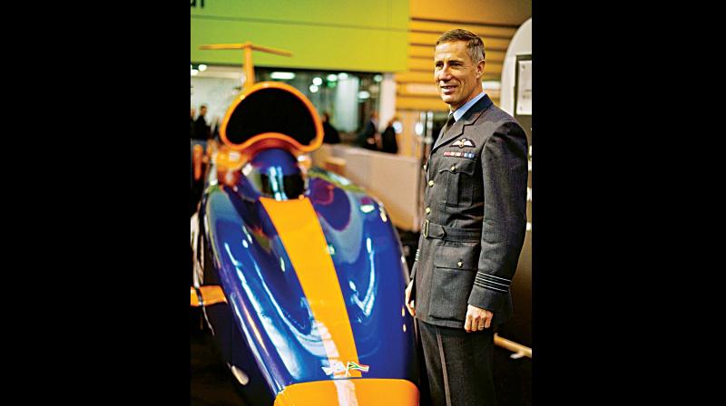 Andy Green with his vehicle, Bloodhound