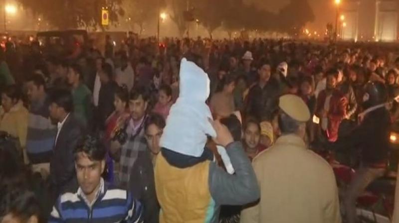 Delhi Traffic Police took to Twitter to warn motorists as the massive gathering of people caused huge traffic in Central Delhi. (Photo: ANI)